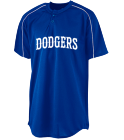 DODGERS Adult Two-Button Baseball Jersey Piped Trim